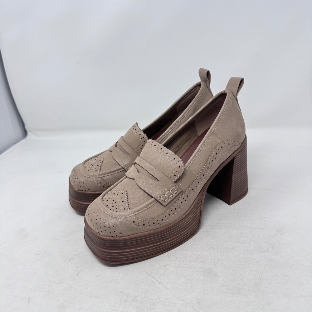 MIA Yisel Platform Heeled Loafers Taupe 8.5 Dark Academia Preppy Chunky Brogue